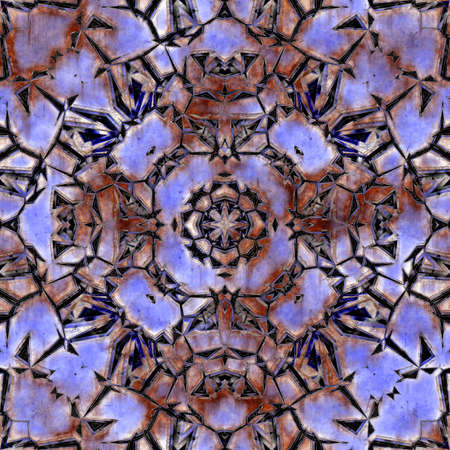 abstract background with rusty metal seamless kaleidoscope pattern, purple hueの写真素材