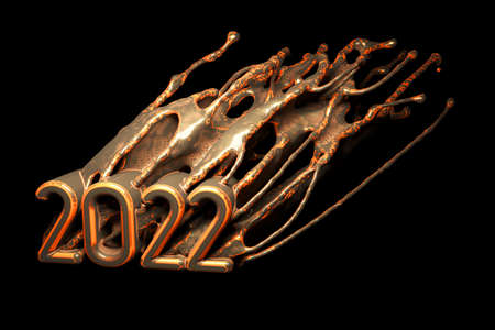 2022 letters that embrace sticky spray, sculptural composition for the new year. 3d illustrationの写真素材