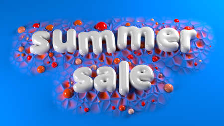 Summer Sale bright white glossy letters on a blue abstract background. 3d illustrationの写真素材
