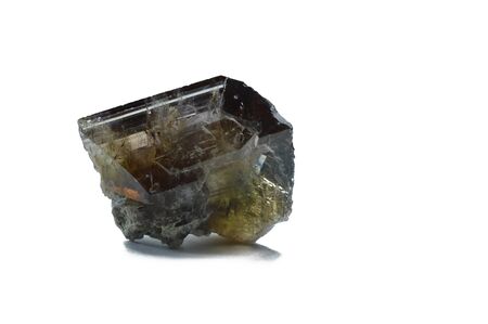 Axinite Crystal with multi color effects, isolated on white background, locality Pakistan.