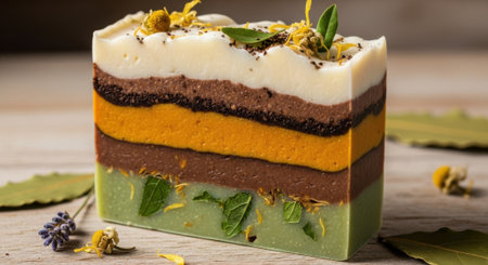 A beautifully crafted terrine showcases distinct layers of colorful vegetables and savory components, a culinary masterpiece for any occasion.の素材