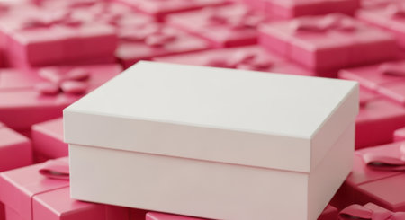 Pink gift boxes with bows and ribbons on a white background.の素材