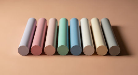 A collection of colorful pastel chalk sticks lined up artfully. Perfect for school, creative projects, and vibrant artistic expression.の素材