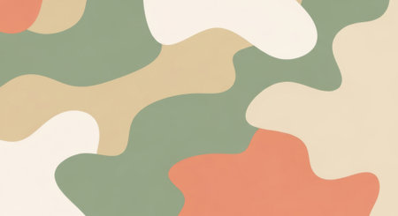 A seamless pattern of flowing organic shapes in a muted color palette.の素材