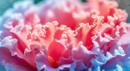 A macro view of a beautifully textured blossom with layered petals in shades of pink and violet.の素材