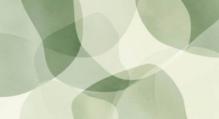 Soft overlapping organic shapes in muted green and cream tones create a serene abstract pattern.の素材