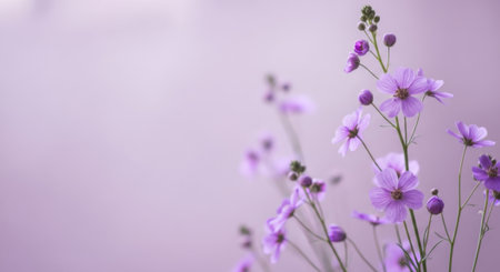 Soft focus on delicate purple blooms with a gentle pastel backdrop.の素材