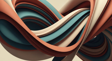 A close-up view of layered, curved shapes with a blend of warm and cool tones.の素材