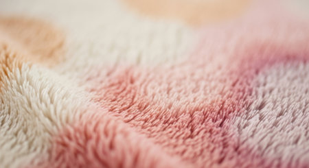 A textured close up of a plush textile featuring blended shades of pink and cream.の素材