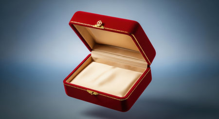 Luxurious red velvet case with gilded edges, ready to hold precious items.の素材