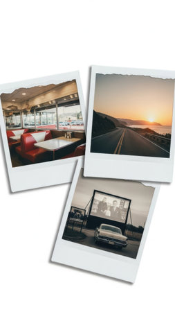 Vintage polaroid photos collection isolated on white backgroundの素材