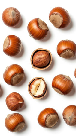 Scattered chestnuts isolated on white backgroundの素材