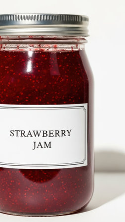 Strawberry jam jar isolated on white backgroundの素材