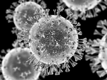 Coronavirus 2019-nCov Microscope Virus Close Up, 3d renderの写真素材