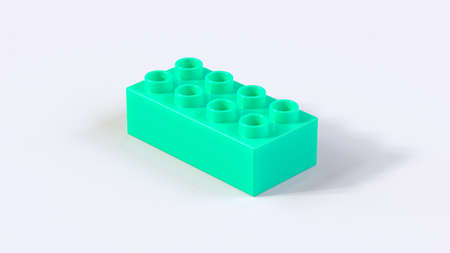 Azure Plastic Toy Brick on a White Background. 3d render with a work pathの写真素材