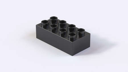 Black Plastic Building  Block on a White Background. 3d render with a work pathの写真素材