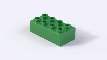 Green Plastic Building  Block on a White Background. 3d render with a work pathの写真素材