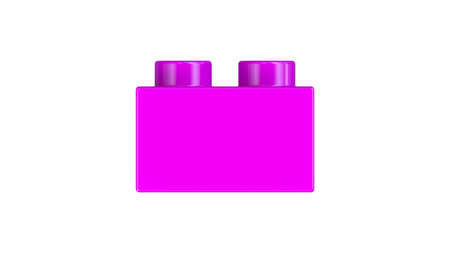 Close Up View of a Pink Plastic Toy Block Isolated on a White Background. Children Building Brick, Side View. High Quality 3D Rendering with a Work Path.の写真素材