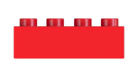 Close Up View of a Red Plastic Block Isolated on a White Background. Children Building Brick, Front View. High Quality 3D Rendering with a Work Path.の写真素材