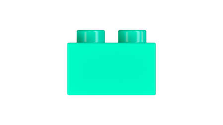 Close Up View of an Azure Plastic Toy Block Isolated on a White Background. Children Building Brick, Side View. High Quality 3D Rendering with a Work Path. 8K Ultra HD, 7680x4320の写真素材