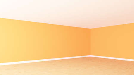 Empty Interior Corner with Bright Orange Walls, White Ceiling, Light Parquet Flooring and a White...