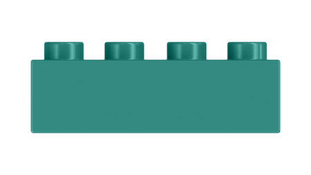Celadon Green Toy Block Isolated on a White Background. Close Up View of a Plastic Children Game Brick for Constructors, Front View. High Quality 3D Rendering with a Work Path.の写真素材