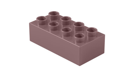 Rose Taupe Plastic Toy Block Isolated on a White Background. Children Toy Brick, Perspective View. Close Up View of a Game Block for Constructors. 3d rendering.の写真素材