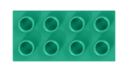 Jungle Green Toy Block Isolated on a White Background. Close Up View of a Plastic Children Game Brick for Constructors, Top View. High Quality 3D Rendering with a Work Path.の写真素材