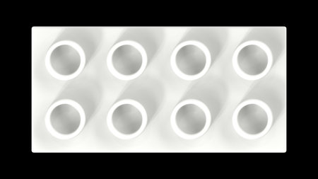 Snow White Toy Block Isolated on a Black Background. Close Up View of a Plastic Children Game Brick for Constructors, Top View. High Quality 3D Rendering with a Work Path.の写真素材