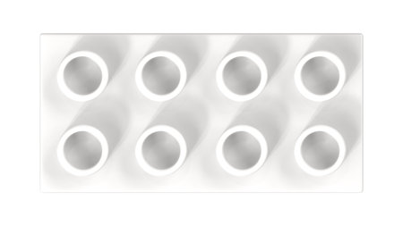 Dusk Toy Block Isolated on a White Background. Close Up View of a Plastic Children Game Brick for Constructors, Top View.の写真素材