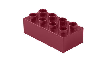 Cabernet Plastic Toy Block Isolated on a White Background. Children Toy Brick, Perspective View. Close Up View of a Game Block for Constructors. 3D Rendering.の写真素材
