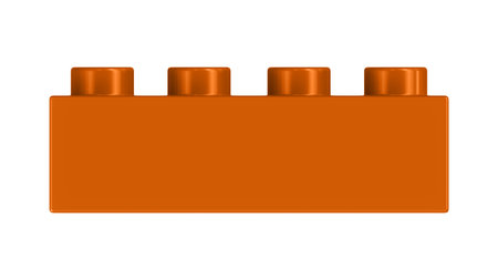 Burnt Orange Toy Block Isolated on a White Background. Close Up View of a Plastic Children Game Brick for Constructors, Front View. High Quality 3D Rendering with a Work Path.の写真素材