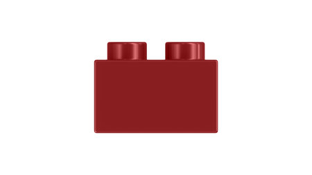Maroon Toy Block Isolated on a White Background. Close Up View of a Plastic Children Game Brick for Constructors, Side View. High Quality 3D Render with a Work Path.の写真素材