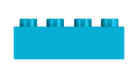 Cyan Blue Toy Block Isolated on a White Background. Close Up View of a Plastic Children Game Brick for Constructors, Front View. High Quality 3D Rendering with a Work Path.の写真素材