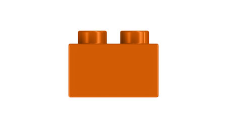 Burnt Orange Toy Block Isolated on a White Background. Close Up View of a Plastic Children Game Brick for Constructors, Side View. High Quality 3D Rendering with a Work Path.の写真素材