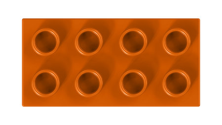 Burnt Orange Toy Block Isolated on a White Background. Close Up View of a Plastic Children Game Brick for Constructors, Top View. High Quality 3D Rendering with a Work Path.の写真素材