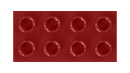 Maroon Toy Block Isolated on a White Background. Close Up View of a Plastic Children Game Brick for Constructors, Top View. High Quality 3D Rendering with a Work Path.の写真素材