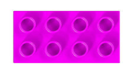 Magenta Toy Block Isolated on a White Background. Close Up View of a Plastic Children Game Brick for Constructors, Top View. High Quality 3D Rendering with a Work Path.の写真素材