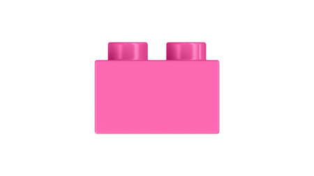 Hot Pink Toy Block Isolated on a White Background. Close Up View of a Plastic Children Game Brick for Constructors, Side View. High Quality 3D Rendering with a Work Path.の写真素材