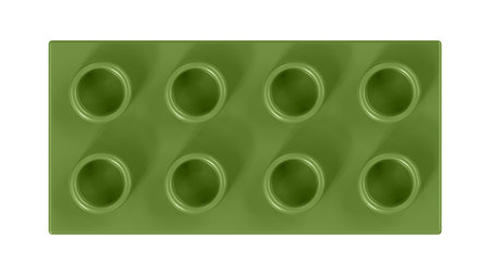 Olive Green Toy Block Isolated on a White Background. Close Up View of a Plastic Children Game Brick for Constructors, Top View. High Quality 3D Rendering with a Work Path.の写真素材