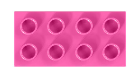 Hot Pink Toy Block Isolated on a White Background. Close Up View of a Plastic Children Game Brick for Constructors, Top View. High Quality 3D Rendering with a Work Path.の写真素材