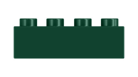 Dark Green Toy Block Isolated on a White Background. Close Up View of a Plastic Children Game Brick for Constructors, Front View. High Quality 3D Rendering with a Work Path.の写真素材