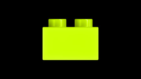 Lime Green Toy Block Isolated on a Black Background. Close Up View of a Plastic Children Game Brick for Constructors, Side View. High Quality 3D Rendering with a Work Path.の写真素材
