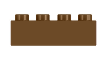 Brown Toy Block Isolated on a White Background. Close Up View of a Plastic Children Game Brick for Constructors, Front View. High Quality 3D Rendering with a Work Path.の写真素材