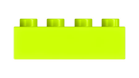Lime Green Toy Block Isolated on a White Background. Close Up View of a Plastic Children Game Brick for Constructors, Front View. High Quality 3D Rendering with a Work Path.の写真素材