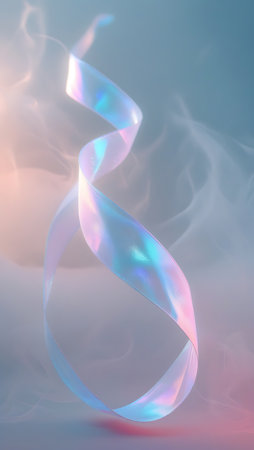 Curly ribbons and smoke on blue background. 3D illustrationの素材