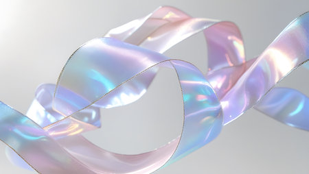 Shiny satin ribbons on white background. 3d renderの素材