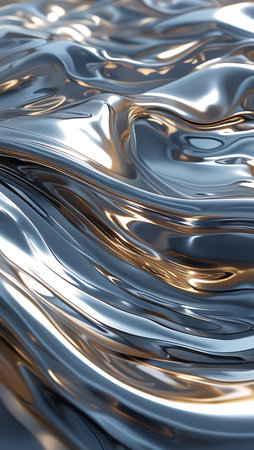 Metallic abstract wavy liquid background. 3d render illustration.の素材
