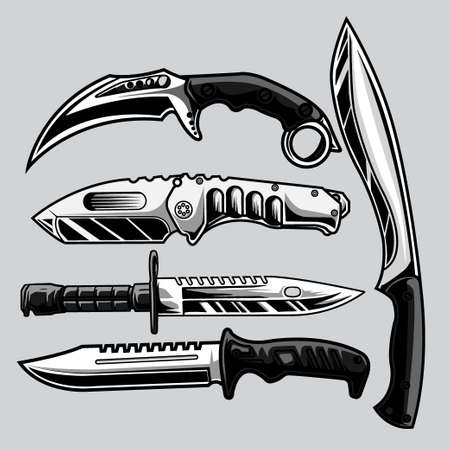 set military knife on gray backgroundのイラスト素材