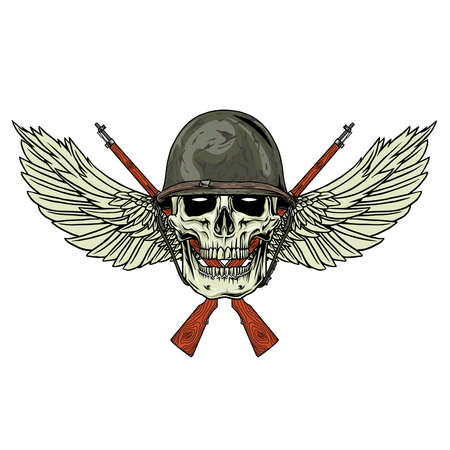 design illustration of military skull with wings and riflesのイラスト素材